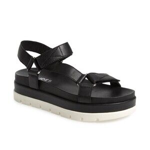 J Slides Blakely Platform Sandals Black Adjustable Straps - Size 8